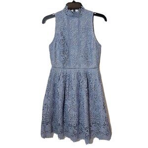 J.O.A. Womens Open Back Lace Sleeveless Mini Fit & Flare Dress Blue S Lined